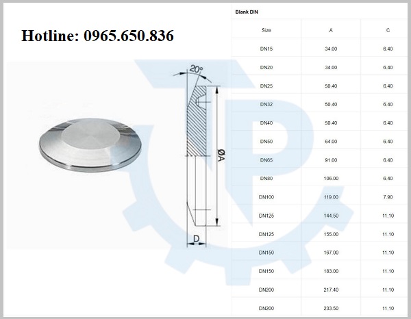 Thông số kỹ thuật nắp bịt clamp inox