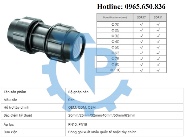 Măng xông nối thẳng ren nhựa