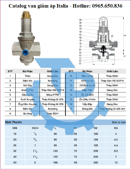 Catalog van giảm áp Italia