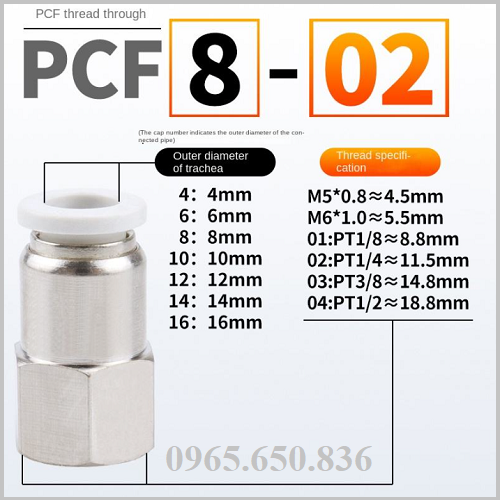 Đầu nối khí nén PCF màu trắng