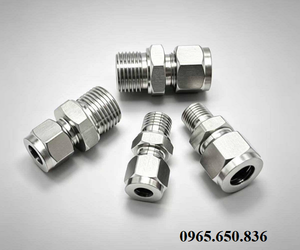 Nối thẳng inox 1 đầu siết hạt bắp 1 đầu ren