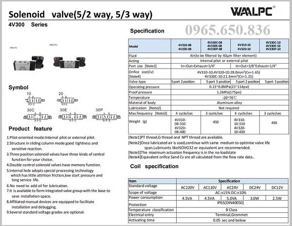Van kh&iacute; n&eacute;n điện từ 4V330C-10