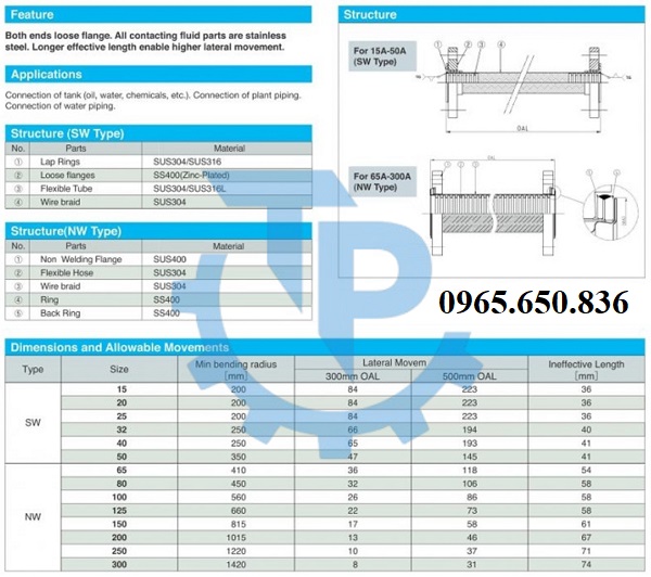 Catalog của khớp nối mếm inox 316
