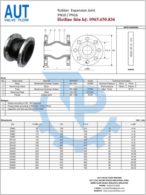 Catalog khớp nối mềm cao su AUT Malaysia