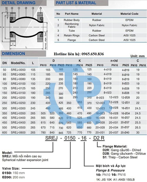 Catalog khớp nối mềm cao su mặt bích