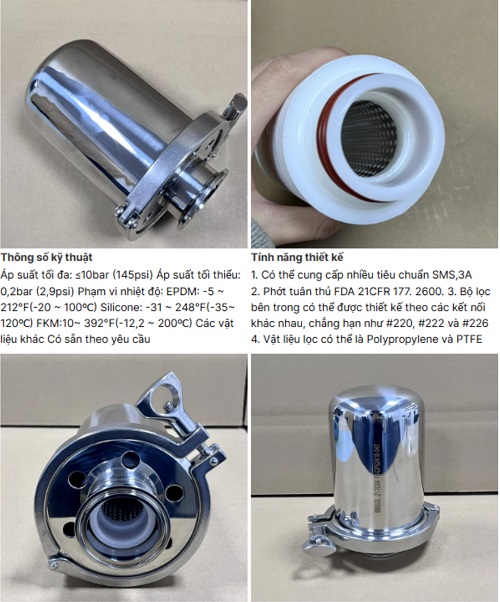 Cốc lọc khí inox vi sinh clamp