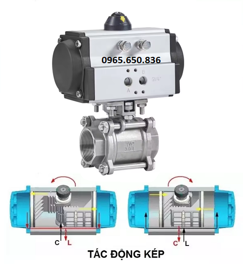 Nguyên lý hoạt động van bi điều khiển khí nén tác động kép